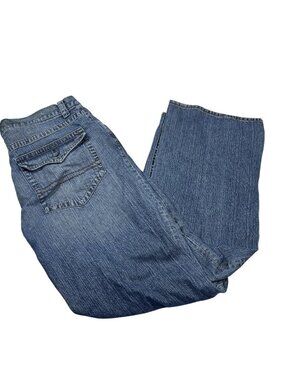 Y2K Anchor Blue Mens Blue Denim Baggy Wide Leg Jeans Size 36x32 Flap Pockets